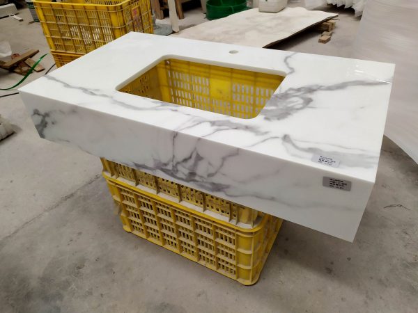 Calacatta White Nano Glass Stone Countertops and Vanity tops
